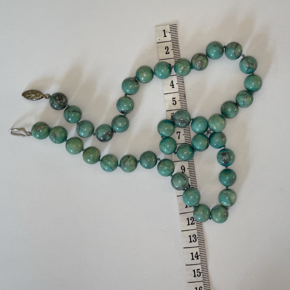 Silver Genuine Turquoise Beads Hand Knotted Vintage Beaded Necklace - Picture 9 of 10